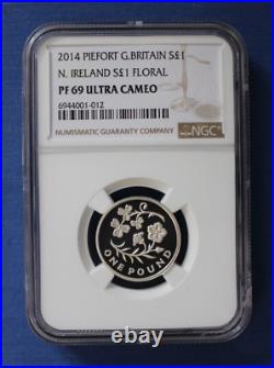2014 Silver Piedfort Proof £1 coin Floral Emblems N Ireland NGC Graded PF69