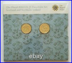 2014 The Royal Mint Floral UK Brilliant Uncirculated One Pound £1 Two-coin set