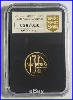2015 Magna Carta Gold Proof One Pound Piece £1 Boxed With Certificate