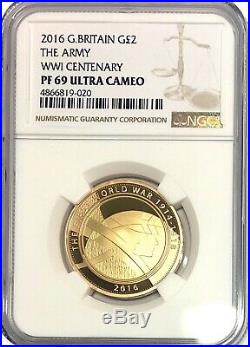 2016 Gold Proof Two Pounds, £2 / 2SOV. World War One Army, NGC PF69 ULTRA CAMEO