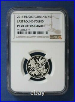 2016 Silver Piedfort Proof £1 coin Last Round Pound NGC Graded PF70 with COA