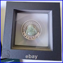 2019 Jade Laughing Buddha 1 oz Antique Silver Coin Perth Mint $1 Tuvalu