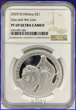 2020 St. Helena One Pound Una & The Lion 1 oz. 999 Silver Proof Coin NGC PF 69