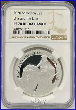 2020 St. Helena One Pound Una & The Lion 1 oz. 999 Silver Proof Coin NGC PF 70