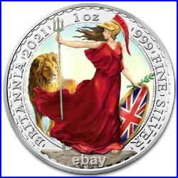 2021 2 Pounds Uk Silver Britannia LION Colorised 1oz. 999 Silver Coin