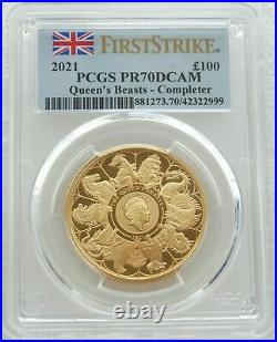 2021 Queens Beasts Completer £100 Pound Gold Proof 1oz Coin PCGS PR70 DCAM FS