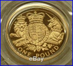 22ct Gold Proof £1 One Pound 2015 Royal Arms Royal Mint Boxed + COA 19.6g