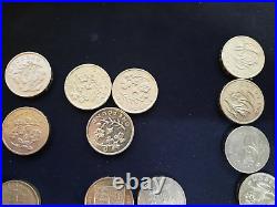 25 Old circulated Round £1 coin one pound cardiff belfast thistle rose flax lion