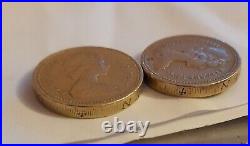 2x 1983 1 pound coin with mint error Side Writing And 1 Has Cross Error