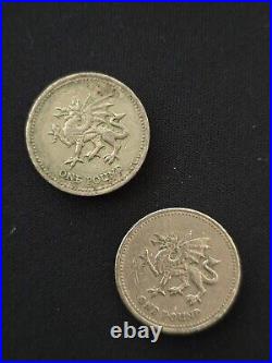 2x 2000 £1 Welsh Dragon Old Round One Pound Coin Rare Collectable Circulated