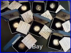 9 x SILVER PROOF £1 ONE POUND COINS, 1991 to 1999, BOXED & C. O. A