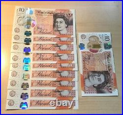 9x Consecutive AAO1 Crisp UNC Polymer Ten Pound Notes £10 Plus One Other AAO1