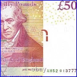 AH52 013777 Uncirculated Bank of England Paper £50 note of November 2011