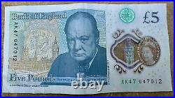 AK47 £5 Note Genuine Banknote GBP Five Pound Note RARE Serial Number AK 47 666