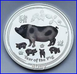 AUSTRALIA SILVER 1oz COIN ONE DOLLAR 2019 YEAR OF THE PIG 9999 COLOURISED