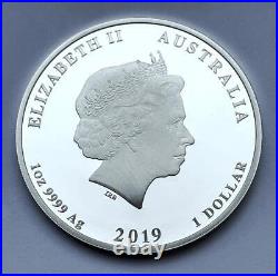 AUSTRALIA SILVER 1oz COIN ONE DOLLAR 2019 YEAR OF THE PIG 9999 COLOURISED