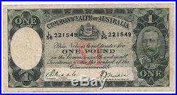 Australia 1933 Riddle / Sheehan General Prefix 1 One Pound Note gF-aVF