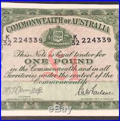 Australia 1942 Armitage McFarlane One Pound Bank Note- aUNC R30b