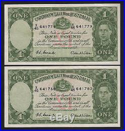 Australia R-32. (1952) One Pound Coombs/Wilson. EF CONSECUTIVE Pair