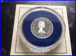 BUNC 1991 Silver proof TICKLER ship Jersey? £1 Pound Coin CASED COA