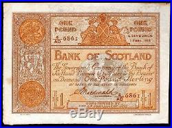 Bank of Scotland, One Pound, 4/AD 6861. 1 Feb 1915, Nearly Very Fine