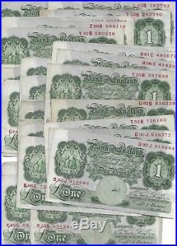 Beale Bulk lot of 50 Green One Pound Banknotes £1's Circulated 1950's B268