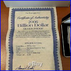 Billion Silver Proof One Quarter-Pound 4 troy oz. 999 Bar Washington Mint 2000