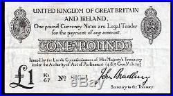 Bradbury Currency Note, One pound, (1914), K1/67 80301, (Duggleby T11), VF
