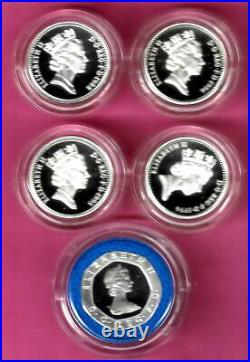 British Sterling Silver 4 x One Pound PIEDFORT Proof Coins Unc withCases & Certs