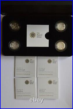 Capital Cities £1 silver proof Piedfort 2010-2011 4 Coin Set COA Edinburgh