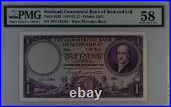 Choice aUNC PMG58 1951 one 1 pound Commercial Bank of Scotland ltd £1 P-S332