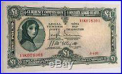 Currency Commission Irish Free State One Pound 1937. Date 8.4.37. Good Very Fine