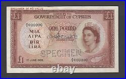 Cyprus One Pound Queen Elizabeth 1-6-1955 P35s Specimen Extremely fine
