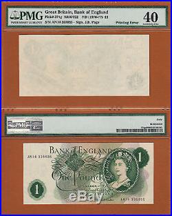 England One Pound 1970-77 ND ERROR One Side Blank Witho Print EF PMG 40