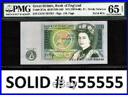 England One Pound 1978-80 SOLID Serial C22N 555555 Pick-377a GEM UNC PMG 65 EPQ