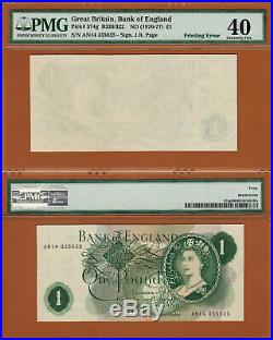 England One Pound ND (1970-77) ERROR ONE SIDE BLANK Witho Print Extra Fine PMG 40