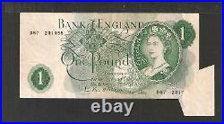 Error Extra Paper Fishtail B281 O'brien 1960 One Pound £1 Banknote Vf