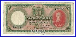 FIJI 1 Pound 1951, P-40f, Handsome George VI Large Sized Banknote, Original F/VF