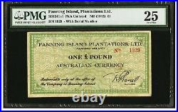 Fanning Island Fanning Island Plantation 1 Pound 1942 VF PMG 25 Schwan-Boling