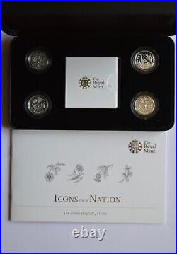 Floral Icons Of a Nation £1 silver proof Piedfort 2013-14 4 Coin Set COA