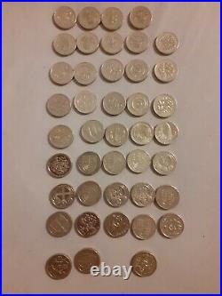 Full set of 41 old rare £1 pound coins. Inc. Rare BU coins