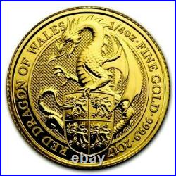 Gold Queen's Beasts Dragon 25 Pound 2017 UK Great Britain 1/4 oz 999.9 Fine Gold