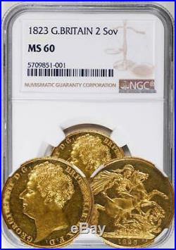 Great Britain 1823 2 Sovereigns / 2 Pounds NGC MS-60. One year type