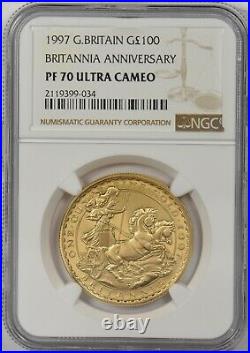 Great Britain 1997 100 Pounds gold Britannia Anniversary Horse NGC Proof 70UC