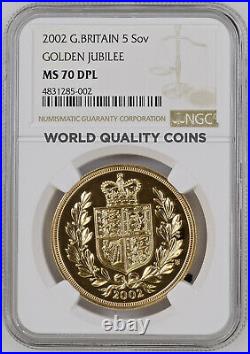 Great Britain 2002 Gold 5 Pounds Sovereign Elizabeth II NGC MS70 DPL Mint-1,370