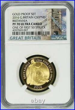 Great Britain 2016 BRITANNIA 1/2 Oz Gold £50 Pound Proof Coin NGC PF70 Low Mint