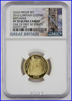 Great Britain 2016 BRITANNIA 1/4 Oz Gold £25 Pound Proof Coin NGC PF70 First 50