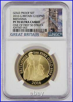 Great Britain 2016 BRITANNIA 1 Oz Gold £100 Pound Proof Coin NGC PF70 First 50