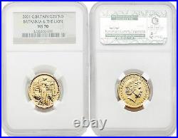 Great Britain Britannia 2001 (Una and the Lion) 25 Pounds 1/4 oz Gold NGC MS70