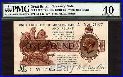 Great Britain & Ireland Treasury 1919 One Pound FISHER Pick-357 EF PMG 40